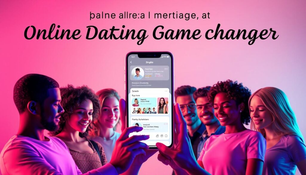 A vibrant and captivating image of the "online dating game-changer" for singles in Byrnes Mill, Missouri. Set against a soft, romantic background of pastel hues, the focal point is a modern, stylized smartphone screen showcasing a dynamic dating app interface. The screen is illuminated by a warm, directional lighting that casts subtle shadows, creating depth and texture. In the foreground, a diverse group of digitally-rendered Byrnes Mill singles are engaged with the app, their expressions conveying a sense of excitement, connection, and newfound possibilities. The overall mood is one of optimism, technological innovation, and the transformative power of online dating in this small Midwestern town.