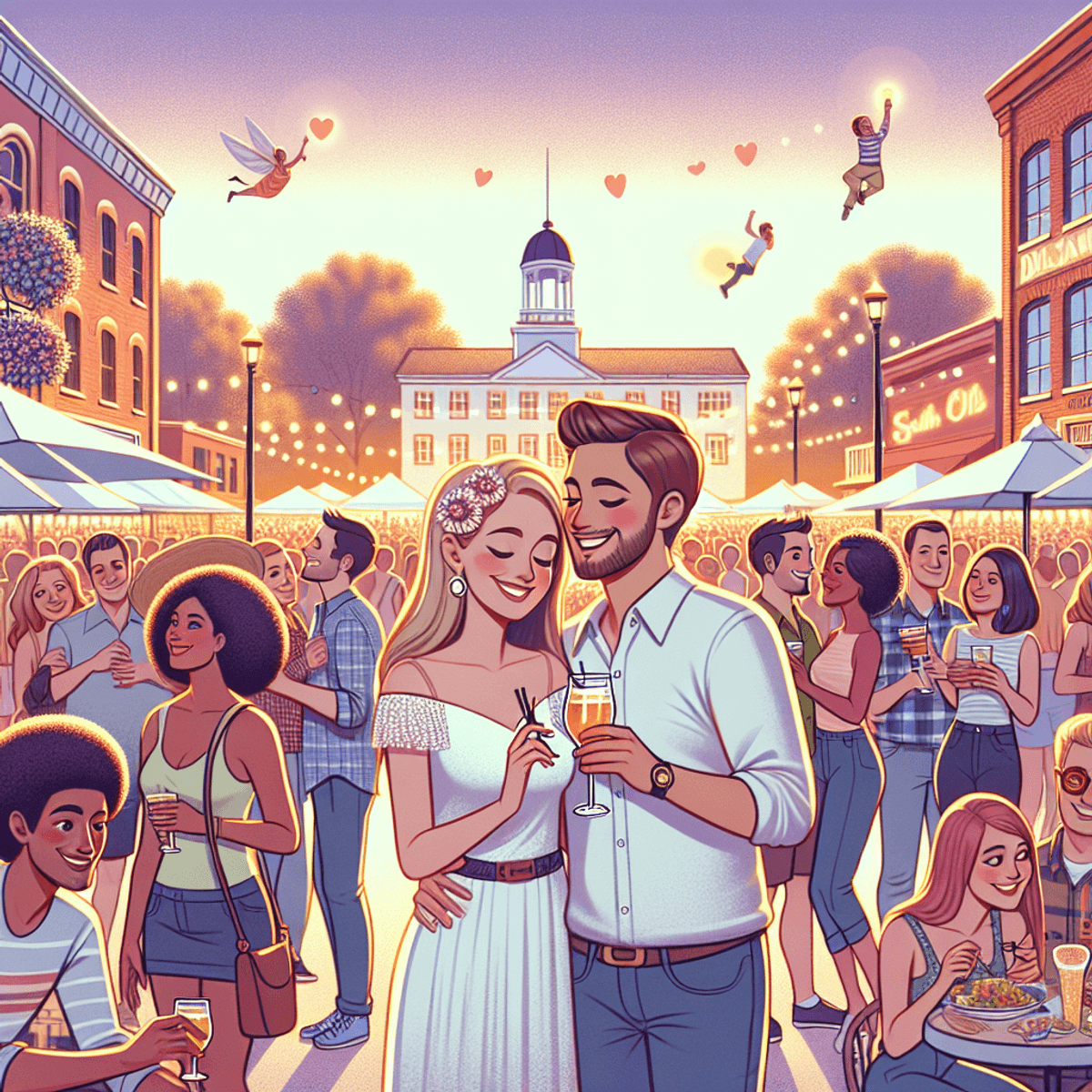A digital art representation of a cozy cafe scene with two cups of coffee, symbolizing the dating scene in Decatur, Georgia.