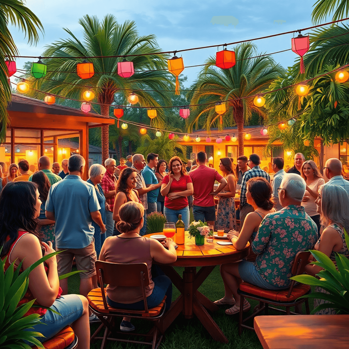 A lively outdoor community event in Loxahatchee Groves, featuring singles enjoying games and nature hikes, with colorful decorations and friendly i...