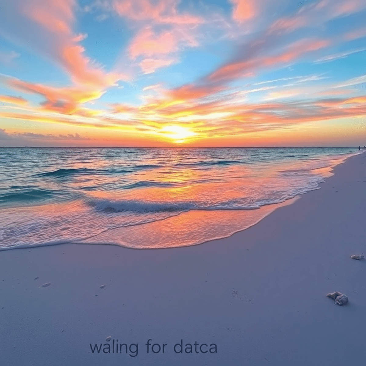 A breathtaking sunset over Siesta Beach, showcasing soft white sand, clear blue waters, and vibrant sky colors, creating a romantic and serene atmo...