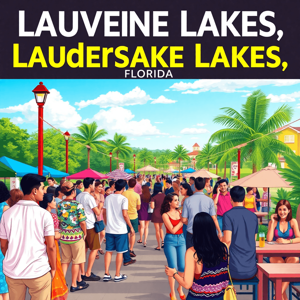 A lively scene in Lauderdale Lakes, Florida, featuring singles engaging in outdoor gatherings, cultural celebrations, and casual meetups in parks a...