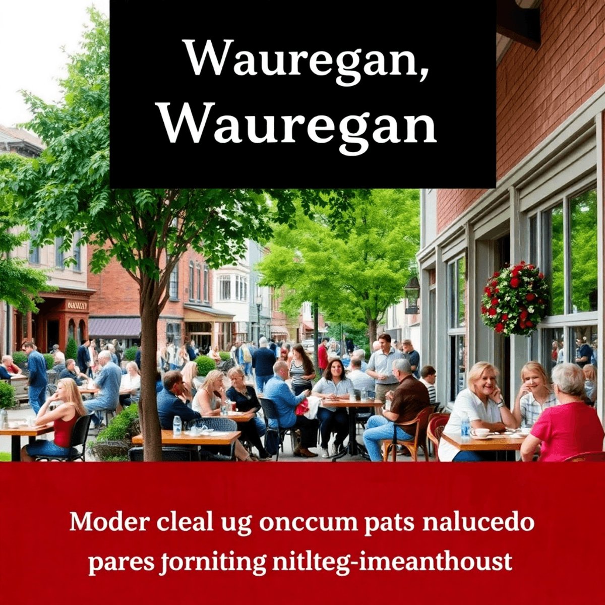 A cozy café in a small-town setting, with people enjoying coffee outdoors, historic buildings in the background, and lush greenery creating a warm,...