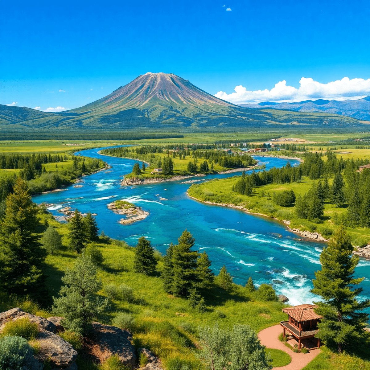 A scenic view of Dotsero, Colorado showcasing Dotsero Volcano and the Colorado River, surrounded by lush greenery, hiking trails, and picnic spots ...