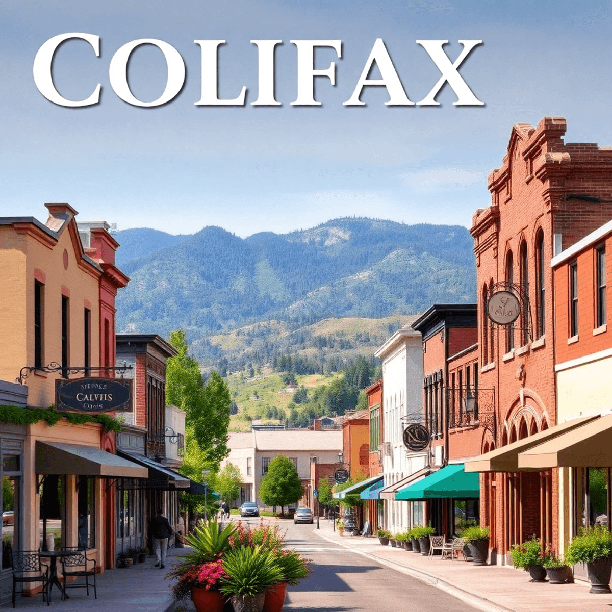 A scenic view of Colfax, California, featuring historic architecture, local cafés, and hiking trails with the Sierra Nevada foothills in the backgr...