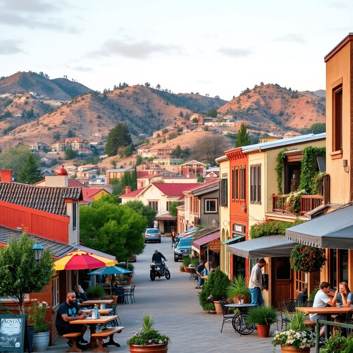 A scenic view of Mentone, California, featuring hiking trails, cozy cafes, and vibrant community events, all set in a warm and inviting small-town ...