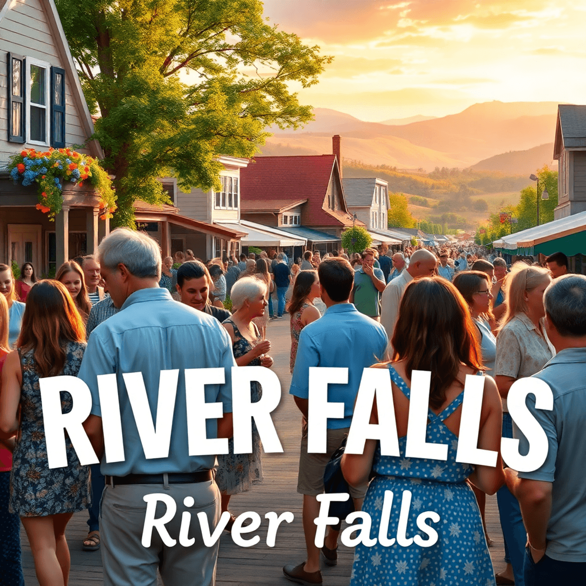A vibrant community event in a small Alabama town, with people mingling against a backdrop of lush greenery and gentle hills, evoking warmth and co...