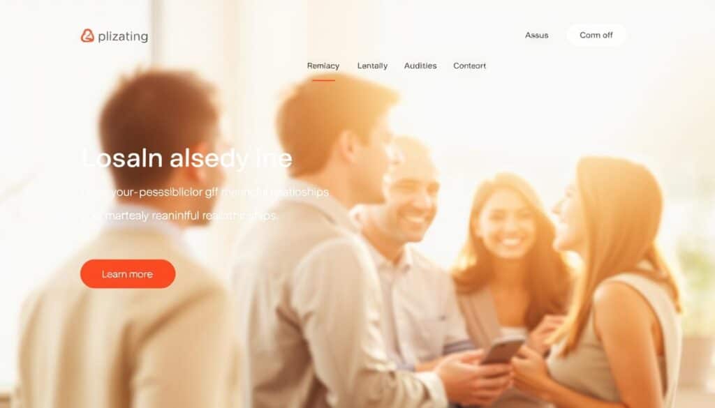 A vibrant, modern dating website interface against a soft, blurred background. In the foreground, a warm-toned image of a diverse group of people engaged in friendly conversation, radiating a sense of community and connection. The layout features clean, minimalist design with subtle textures and muted color palettes, creating a welcoming and trustworthy atmosphere. Bright, natural lighting casts a gentle glow, evoking a sense of openness and approachability. The overall composition conveys a seamless, user-friendly experience, inviting users to explore the possibilities of meaningful relationships.