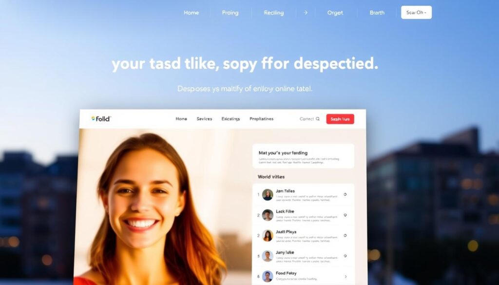 A modern, minimalist website interface with a clean, inviting design. In the foreground, a warm-toned profile picture of a smiling person, conveying a sense of approachability and connection. The middle ground features a sleek, responsive layout with user-friendly navigation menus and subtle icons. In the background, a softly blurred cityscape or natural landscape sets an urban-yet-serene atmosphere, evoking a sense of exploration and discovery. The overall mood is one of optimism, vibrancy, and the promise of meaningful interpersonal encounters facilitated by the Folkd online dating platform.